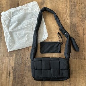 Black Padded Cross Body Bag Pillow bag with small zippered extra bag New Unused